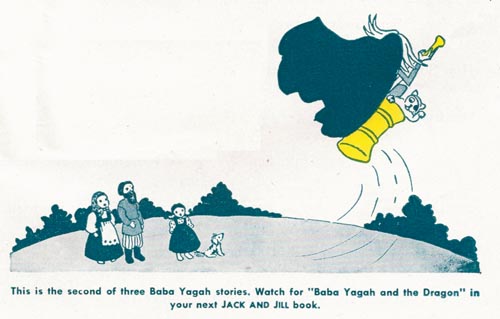 Baba Yagah and Stenka the cat fly away from the shoemaker's family.